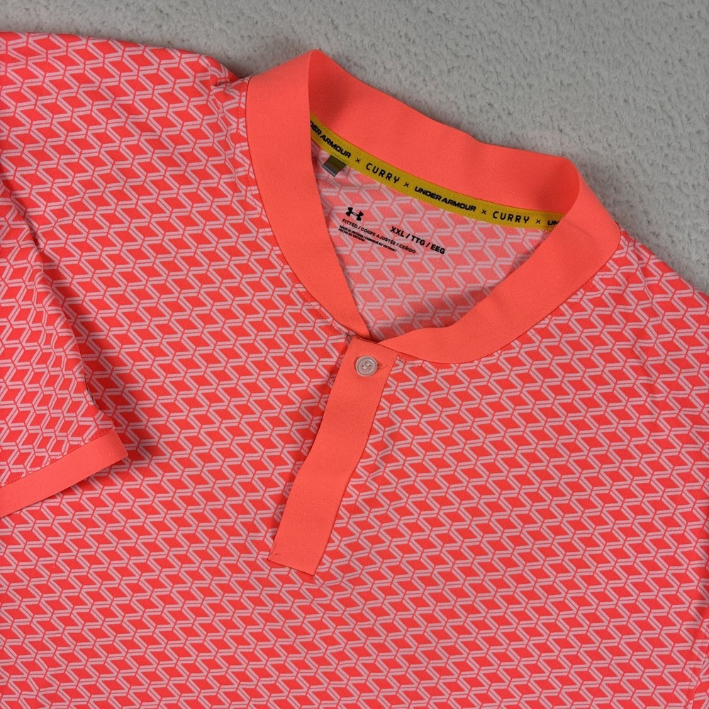CURRY x UNDER ARMOUR Mens Blade Collar Polo Shirt 2XL Neon Geometric Print Golf